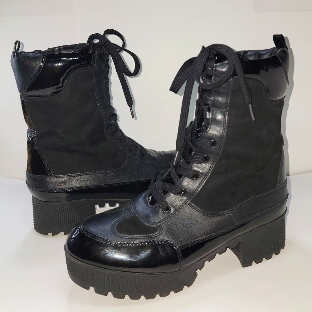 Bamboo POWERFUL-06S Black Chunky Heel Lug Sole Combat Boots Size 10